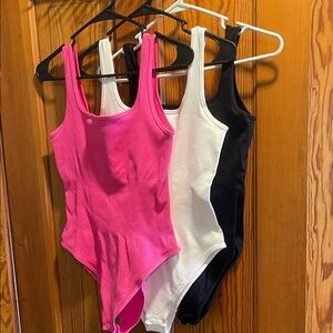 Chic Women's Ribbed Bodysuit - Pink, White, and Black